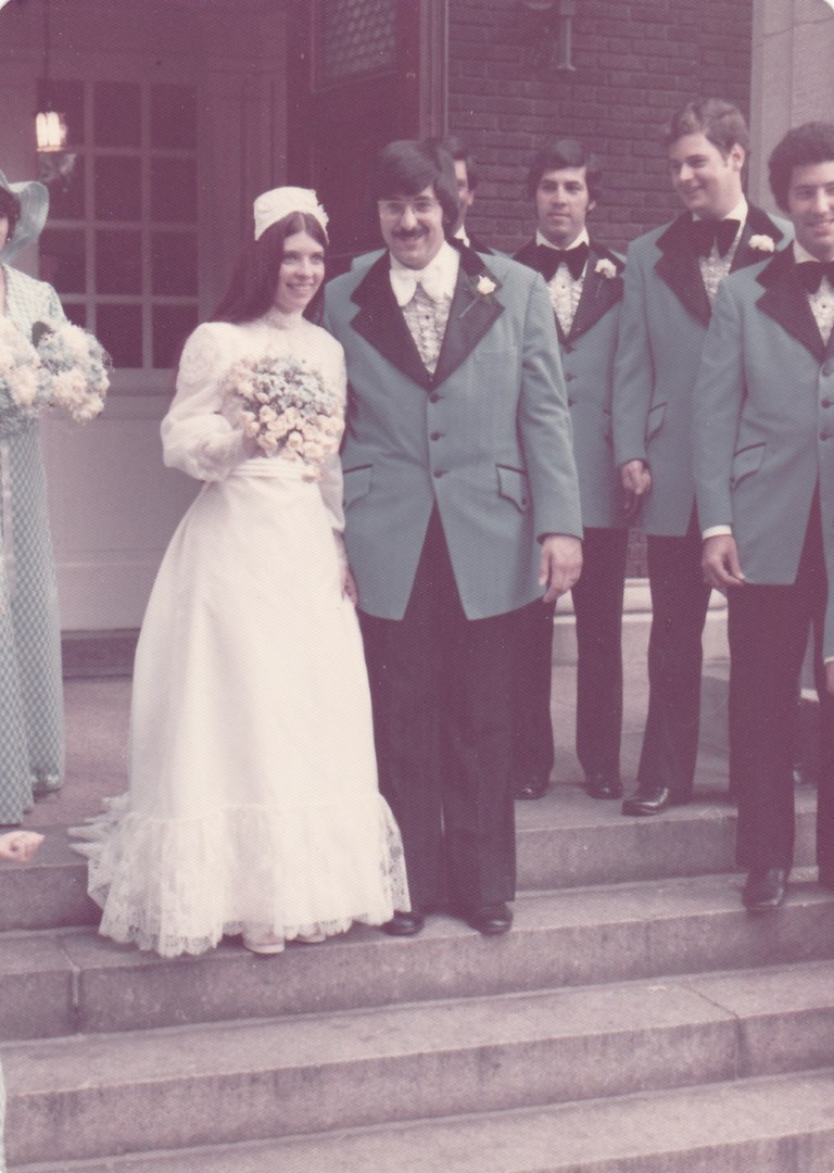 Peter and Kathy Wedding steps July 1974.jpg